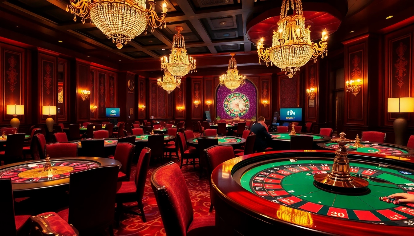 Experience the thrill of high-stakes gaming at i9bet casino with poker chips and roulette tables.