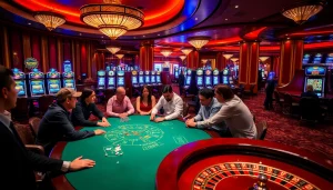 SODO-themed casino scene with gamblers enjoying poker and roulette excitement.