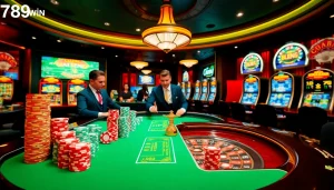 Experience the thrill of 789win as players engage at the roulette table in an elegant casino setting.