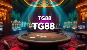 Experience the excitement of TG88 at a vibrant casino table with players, slots, and roulette.