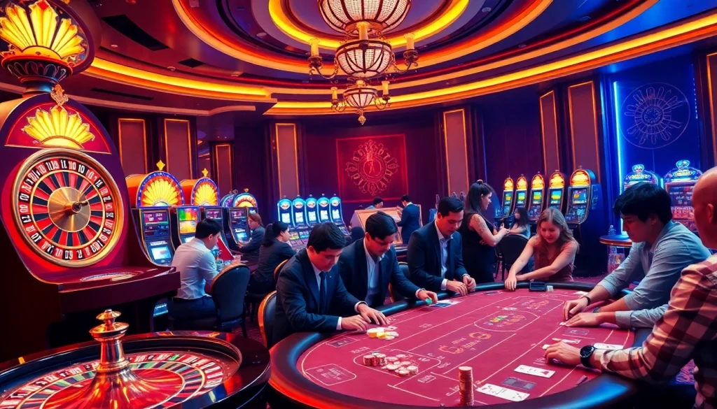 Experience the thrill of gambling at https://rr88.bar/ with vibrant casino visuals featuring poker tables and roulette wheels.