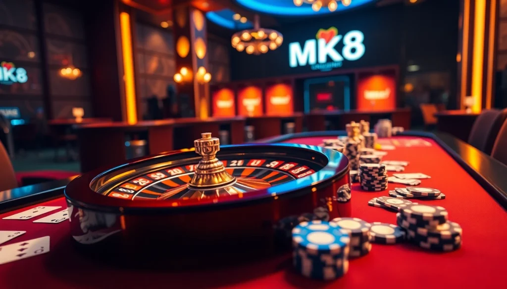 Experience MK8 excitement with vibrant casino visuals featuring roulette and poker dynamics.