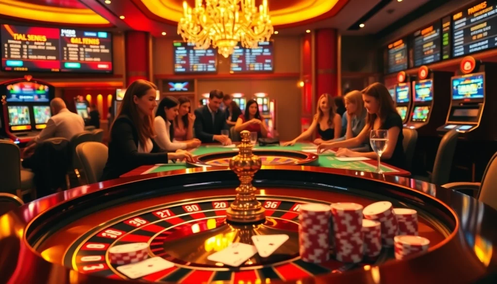 Gambling excitement at DH88 with roulette, poker chips, and slot machines.