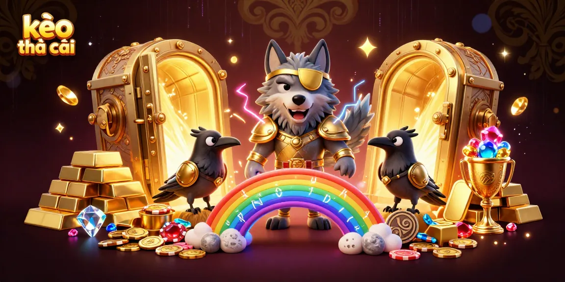Engage in thrilling kèo nhà cái action with Odin and mythical ravens surrounded by gold treasures and casino chips.